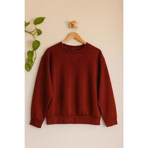 Women’s M Burgundy Modal Blend Crewneck Sweatshirt Minimalist Fall Cozy Top